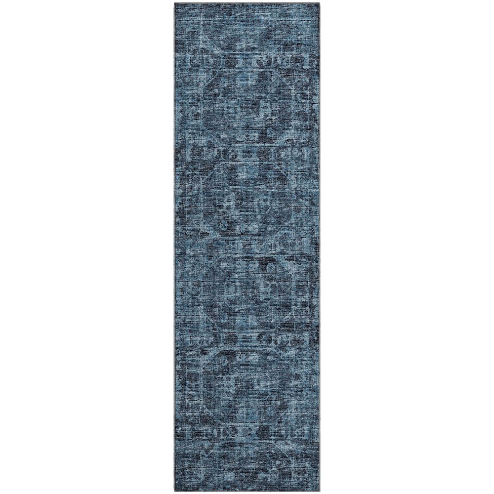 Premium Machine Washable Mayfield  Navy 2'3" x 7'6" Runner Rug. Picture 1