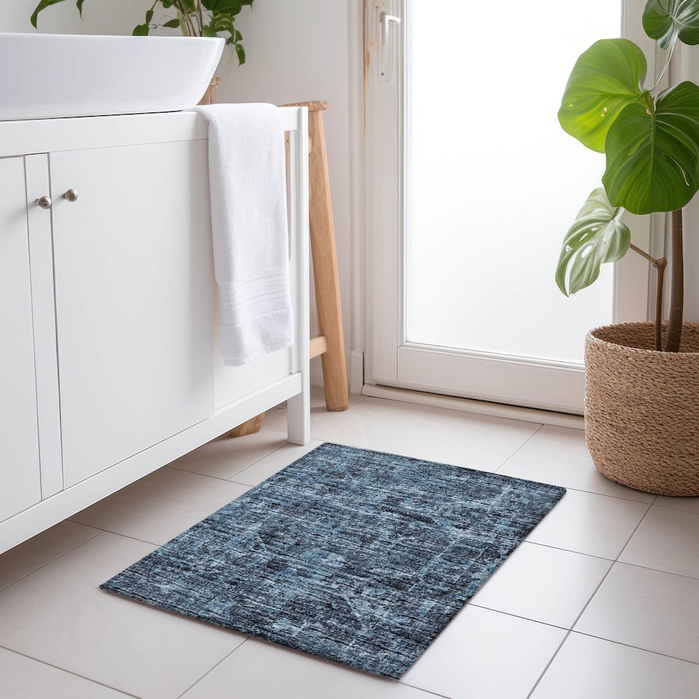 Premium Machine Washable Mayfield  Navy 1'8" x 2'6" Rug. Picture 5