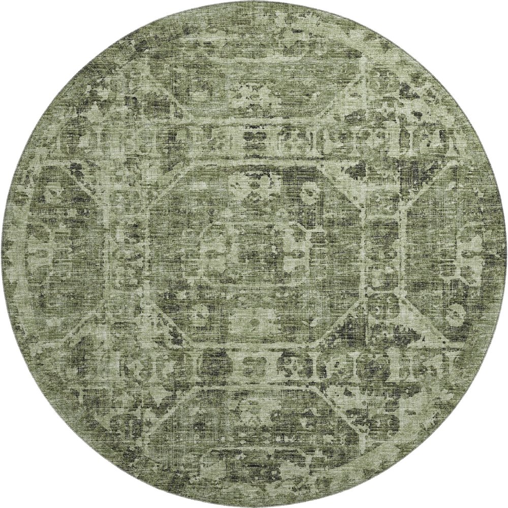 Premium Machine Washable Mayfield  Olive 8' x 8' Round Rug. Picture 1