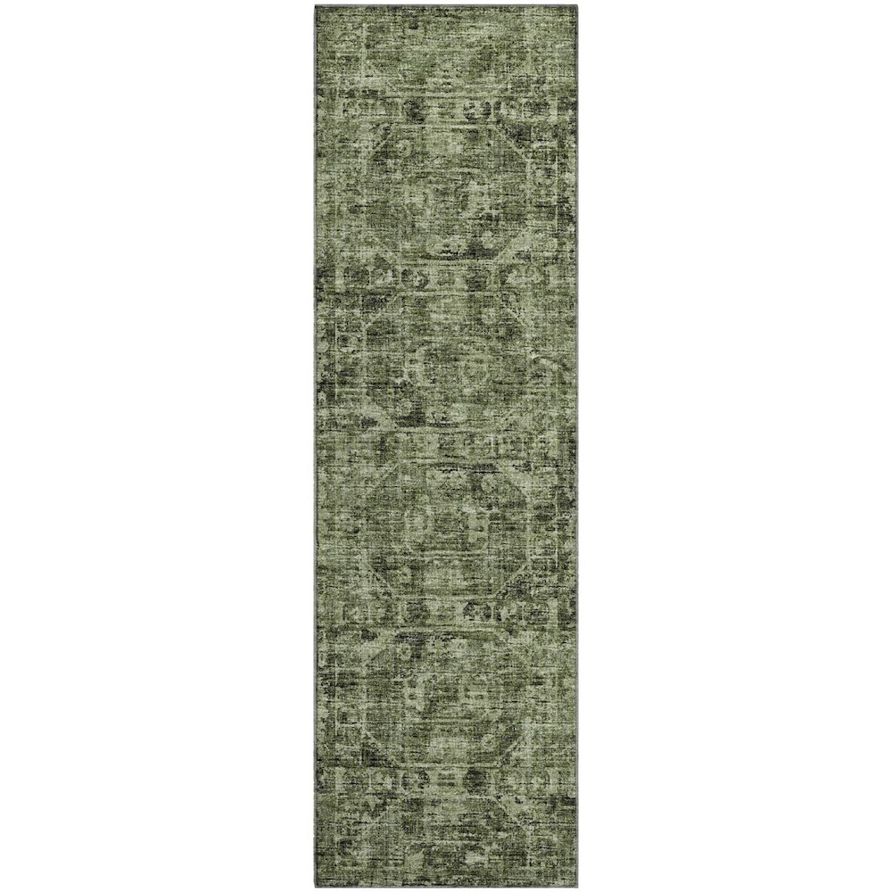 Premium Machine Washable Mayfield  Olive 2'3" x 7'6" Runner Rug. Picture 1