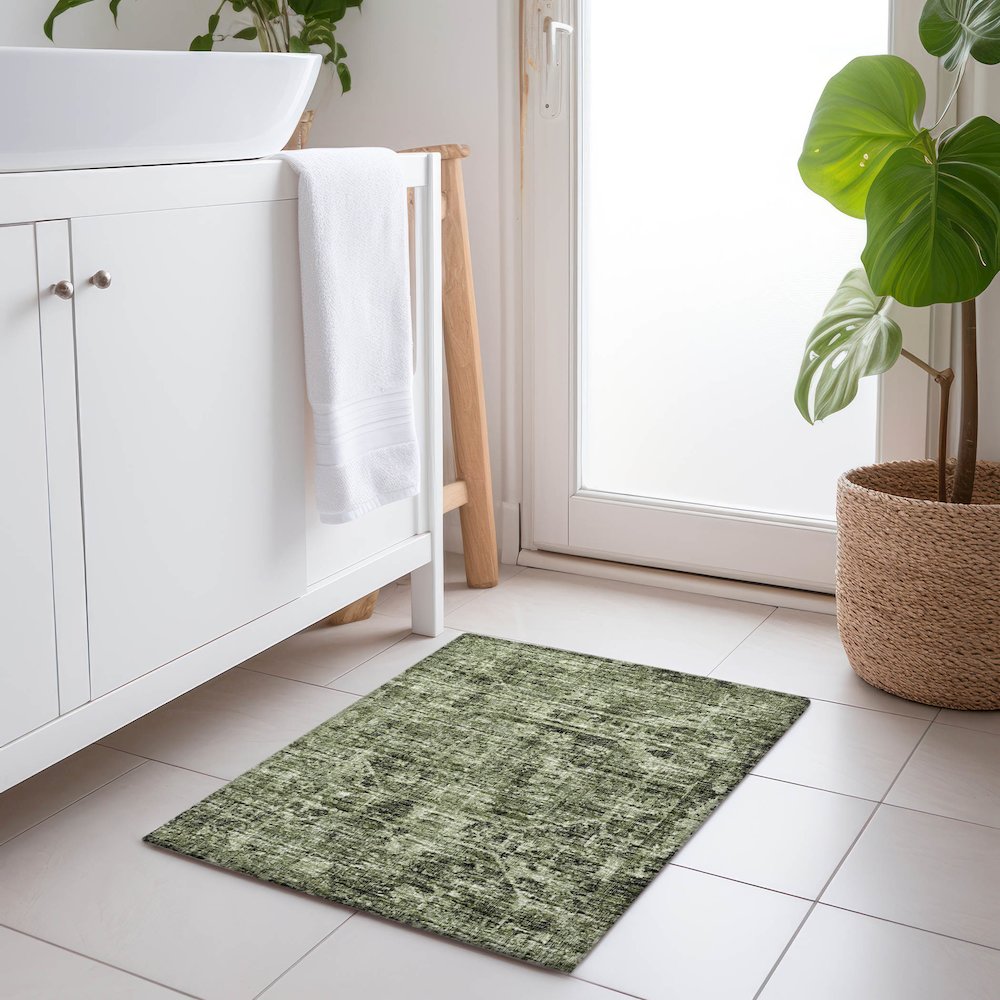 Premium Machine Washable Mayfield  Olive 1'8" x 2'6" Rug. Picture 5