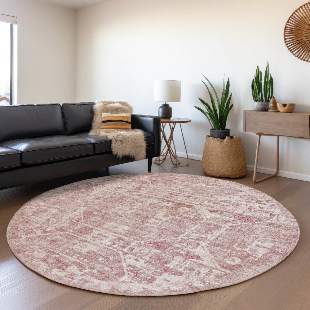 Premium Machine Washable Mayfield  Pink 8' x 8' Round Rug. Picture 5
