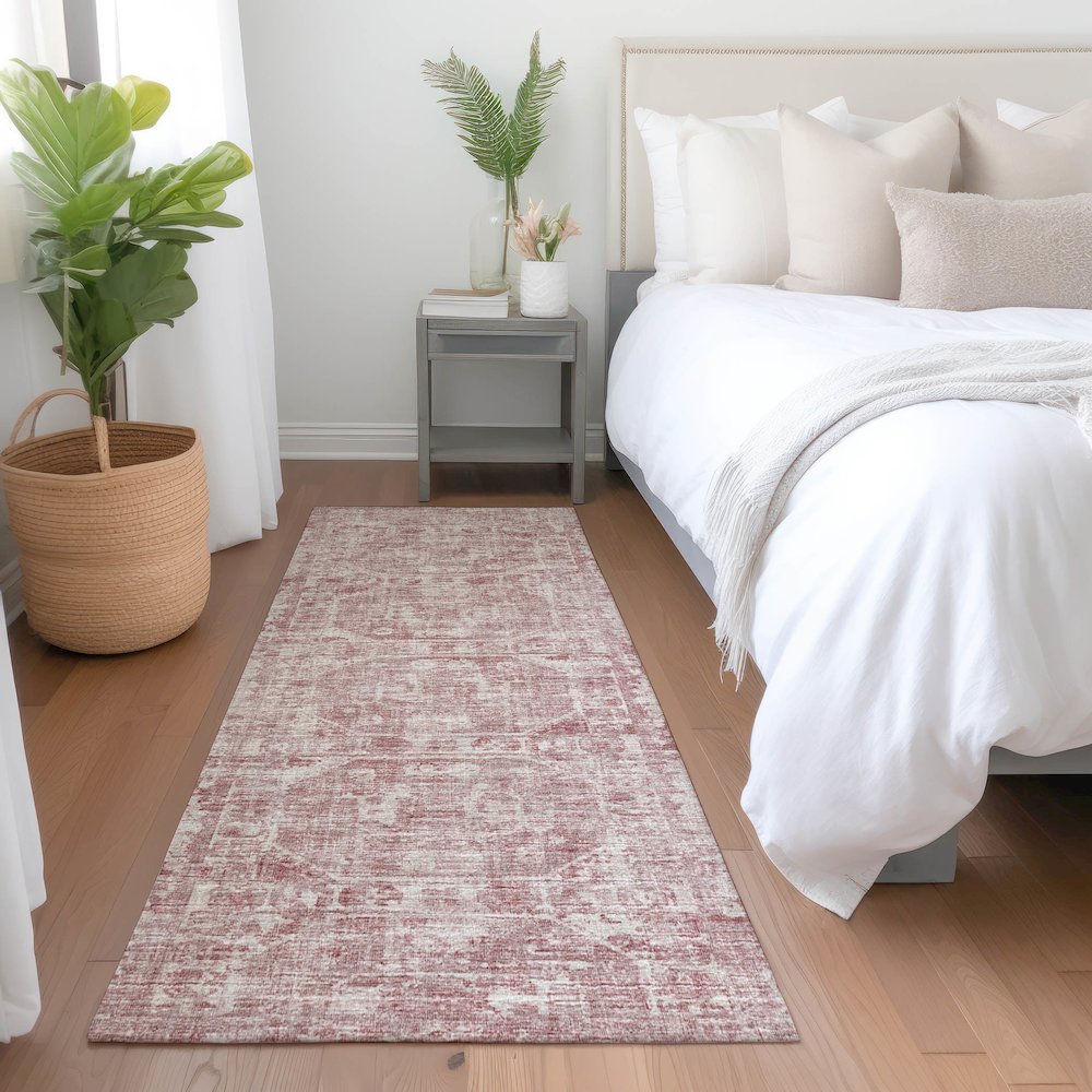 Premium Machine Washable Mayfield  Pink 2'3" x 7'6" Runner Rug. Picture 5