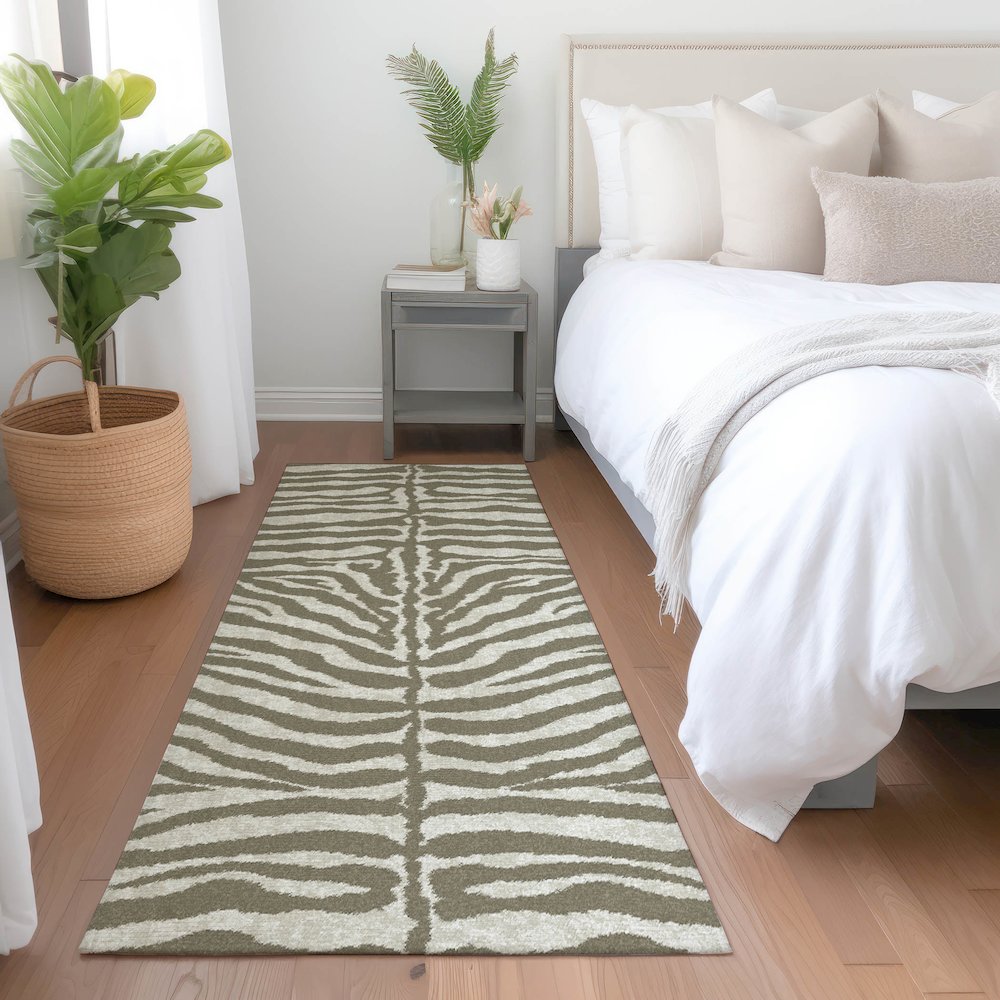 Premium Machine Washable Mayfield  Taupe 2'3" x 7'6" Runner Rug. Picture 5
