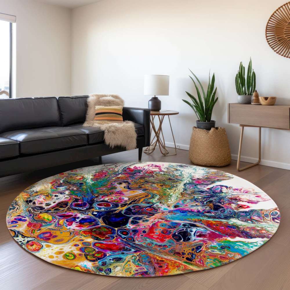 Premium Machine Washable Mayfield  Kaleidoscope 8' x 8' Round Rug. Picture 5