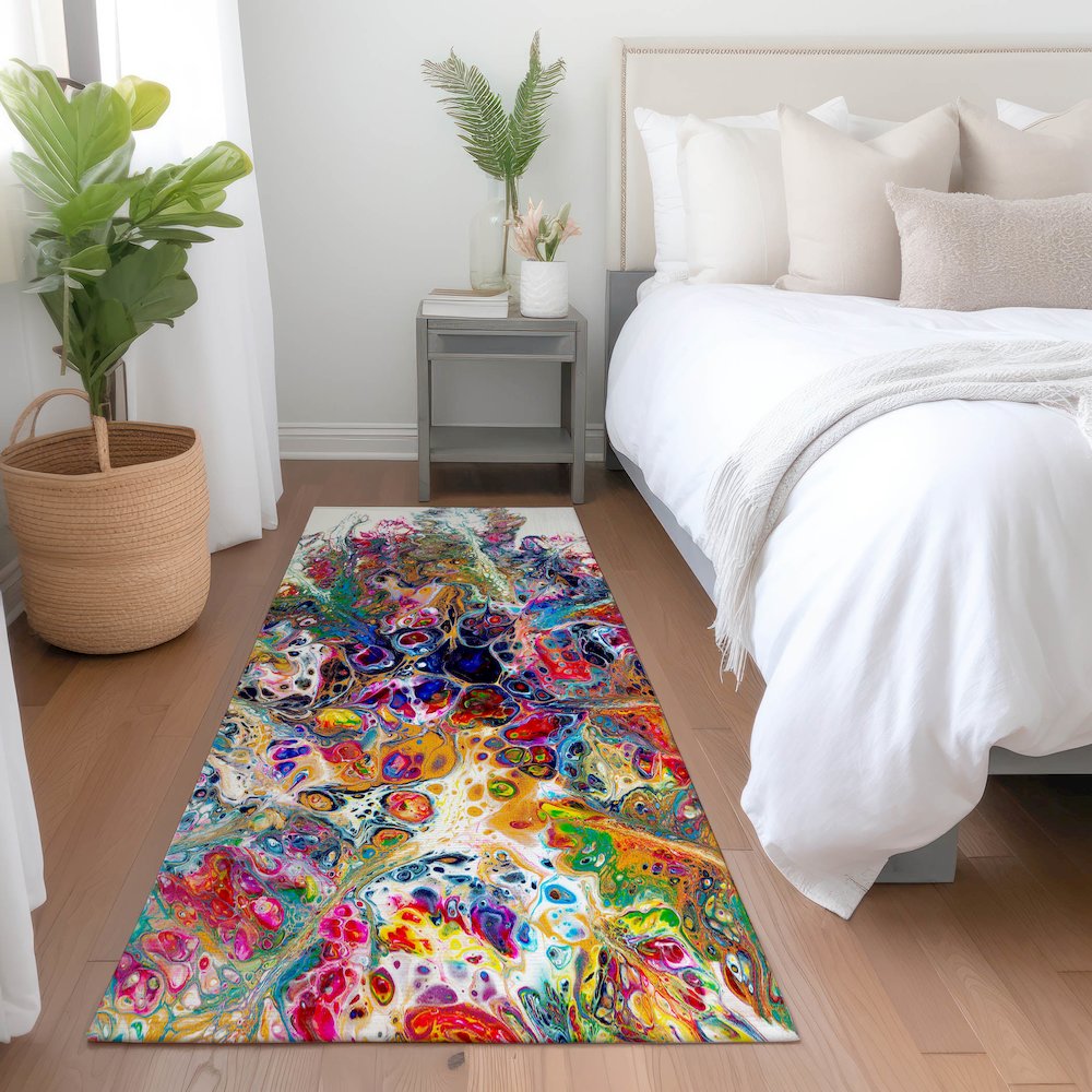 Premium Machine Washable Mayfield  Kaleidoscope 2'3" x 7'6" Runner Rug. Picture 5