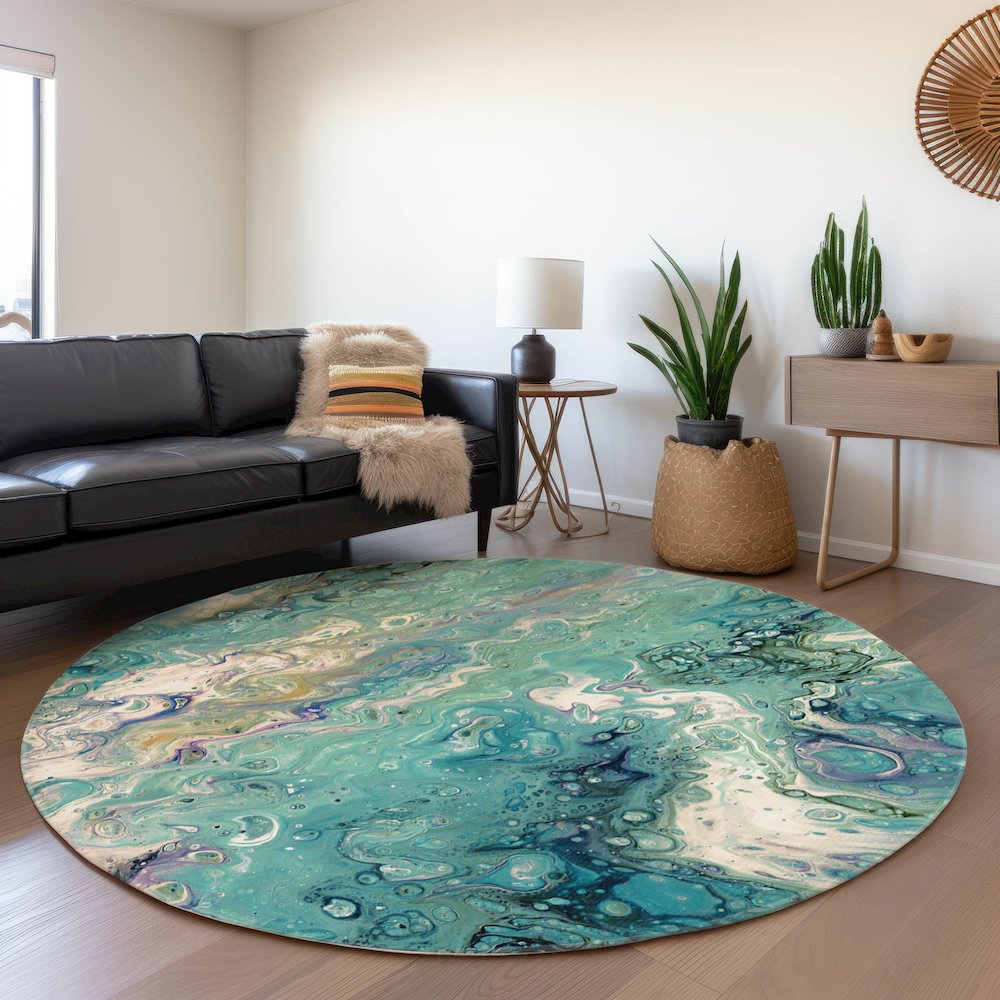 Premium Machine Washable Mayfield  Seaglass 8' x 8' Round Rug. Picture 5