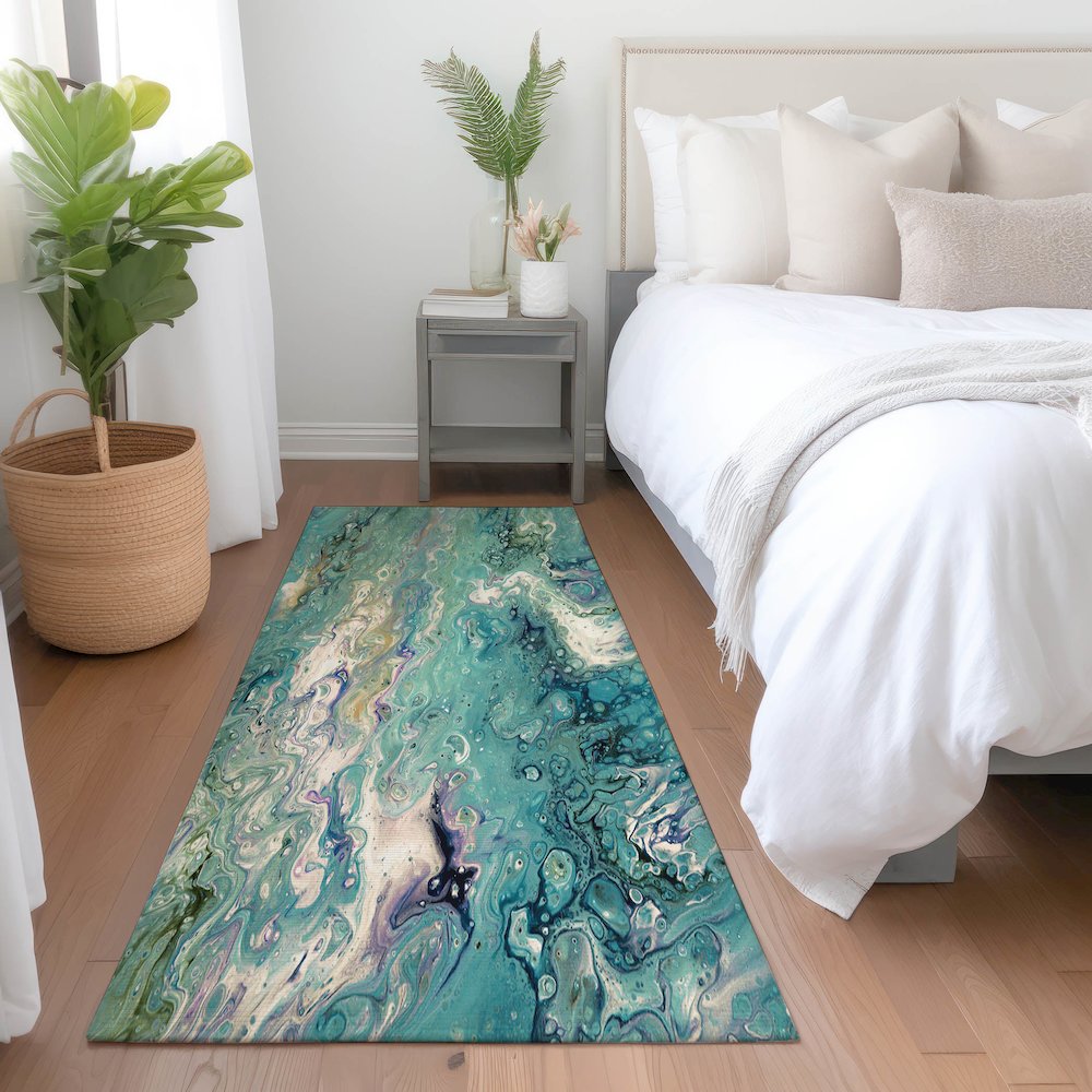 Premium Machine Washable Mayfield  Seaglass 2'3" x 7'6" Runner Rug. Picture 5
