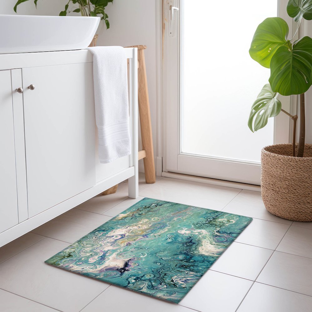 Premium Machine Washable Mayfield  Seaglass 1'8" x 2'6" Rug. Picture 5