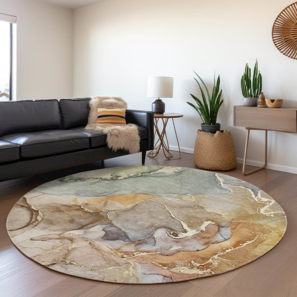 Premium Machine Washable Mayfield  Beige 8' x 8' Round Rug. Picture 5