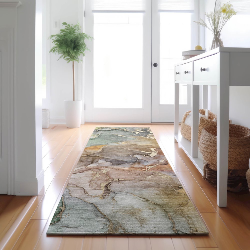 Premium Machine Washable Mayfield  Beige 2'3" x 7'6" Runner Rug. Picture 5