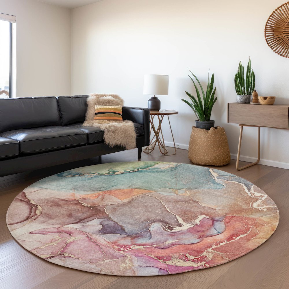 Premium Machine Washable Mayfield  Blue 8' x 8' Round Rug. Picture 5