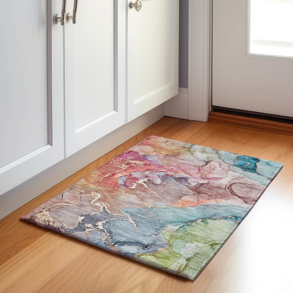 Premium Machine Washable Mayfield  Blue 1'8" x 2'6" Rug. Picture 5