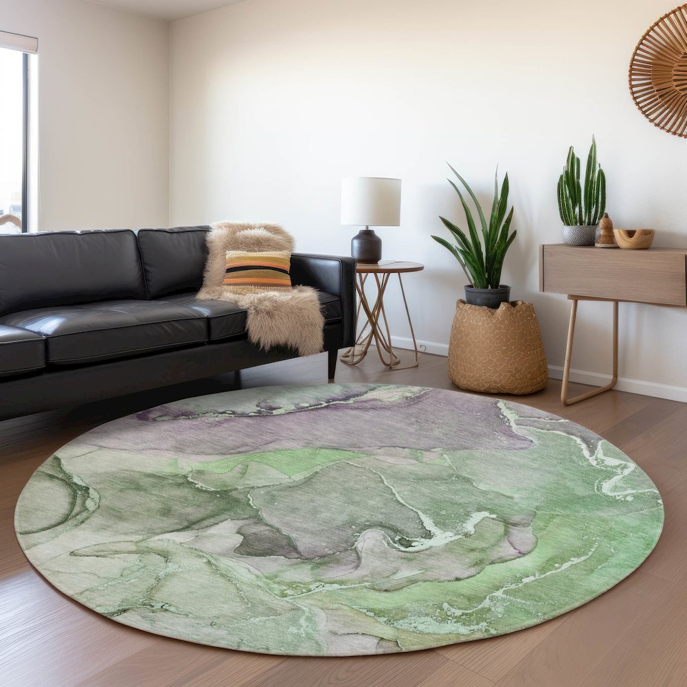 Premium Machine Washable Mayfield  Green 8' x 8' Round Rug. Picture 5