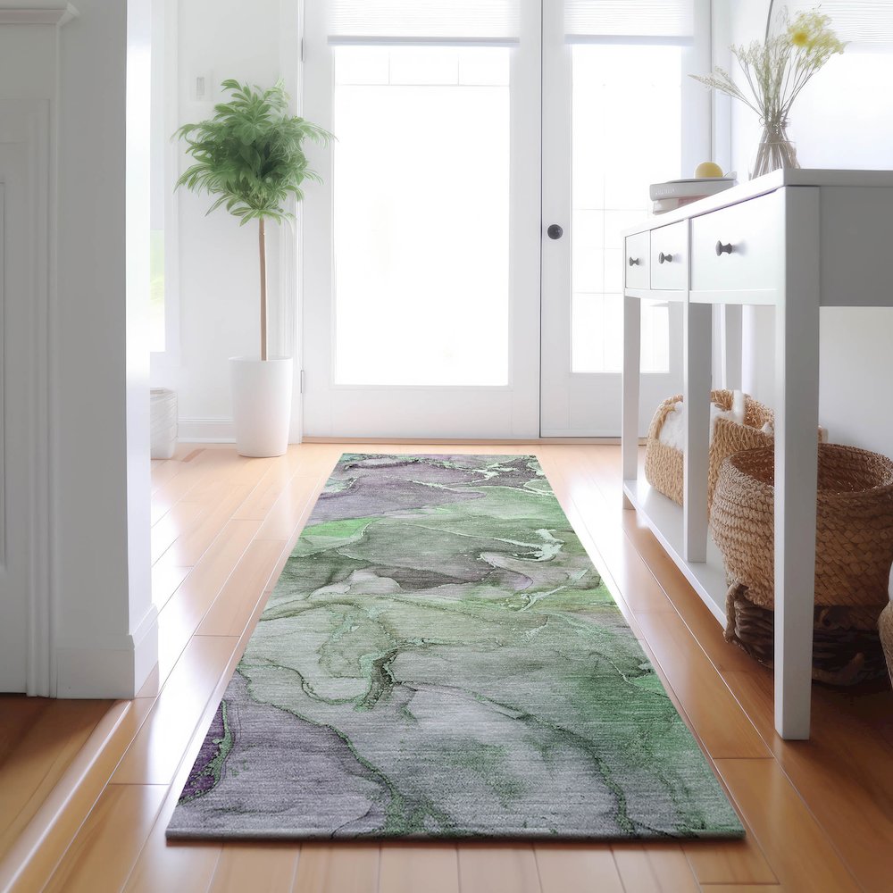 Premium Machine Washable Mayfield  Green 2'3" x 7'6" Runner Rug. Picture 5