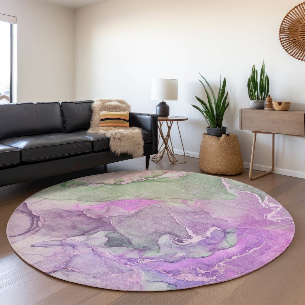 Premium Machine Washable Mayfield  Purple 8' x 8' Round Rug. Picture 5