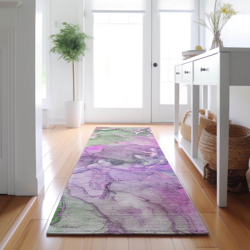 Premium Machine Washable Mayfield  Purple 2'3" x 7'6" Runner Rug. Picture 5