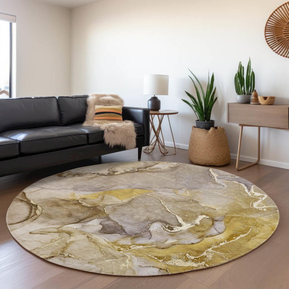 Premium Machine Washable Mayfield  Taupe 8' x 8' Round Rug. Picture 5