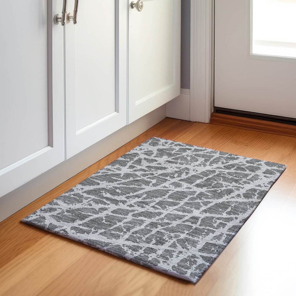 Premium Machine Washable Mayfield  Charcoal 1'8" x 2'6" Rug. Picture 5