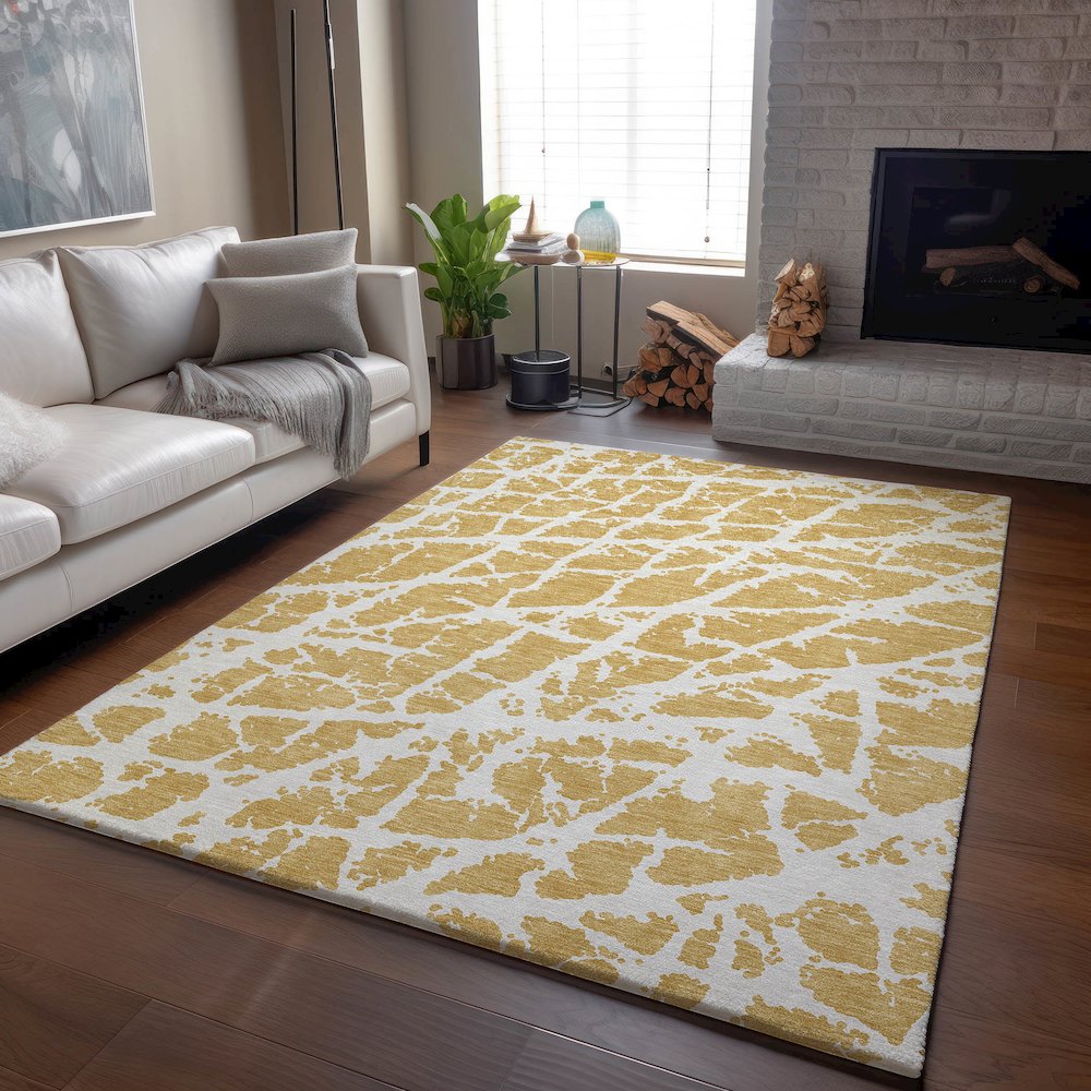 Premium Machine Washable Mayfield  Gold 2'6" x 3'10" Rug. Picture 6