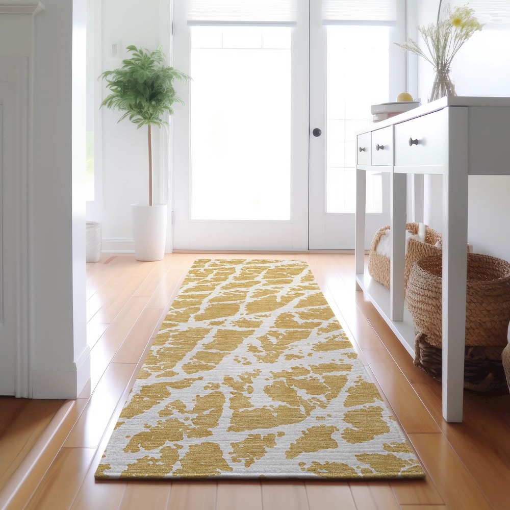Premium Machine Washable Mayfield  Gold 2'3" x 7'6" Runner Rug. Picture 5