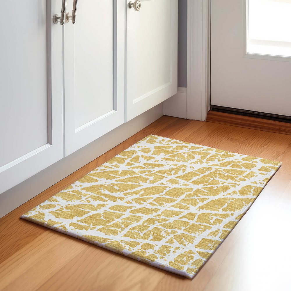 Premium Machine Washable Mayfield  Gold 1'8" x 2'6" Rug. Picture 5