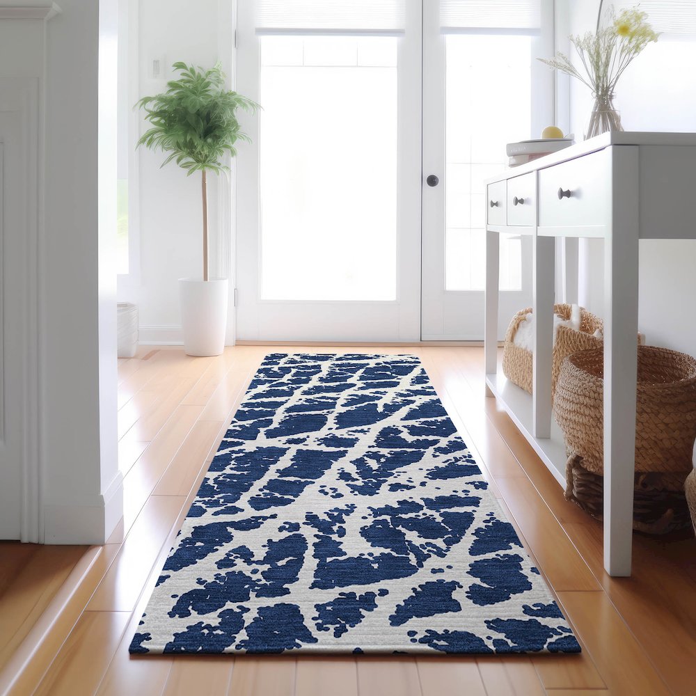 Premium Machine Washable Mayfield  Navy 2'3" x 7'6" Runner Rug. Picture 5
