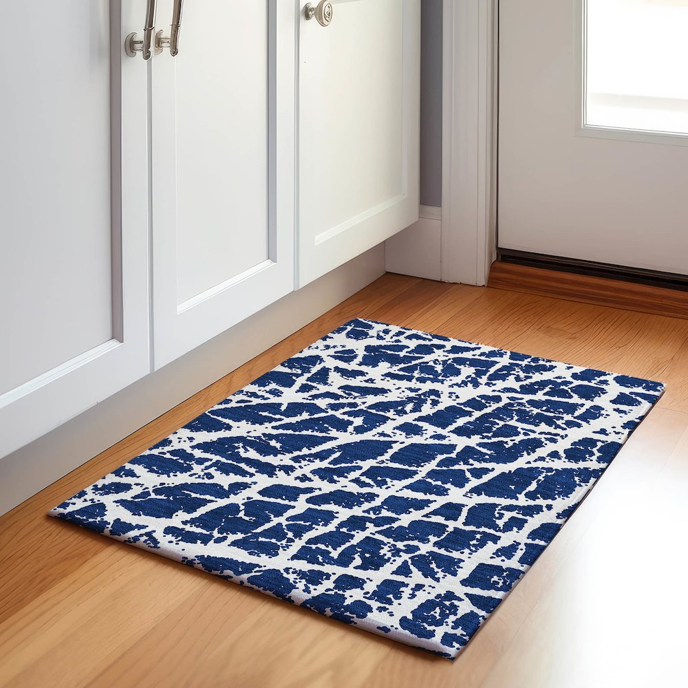 Premium Machine Washable Mayfield  Navy 1'8" x 2'6" Rug. Picture 5
