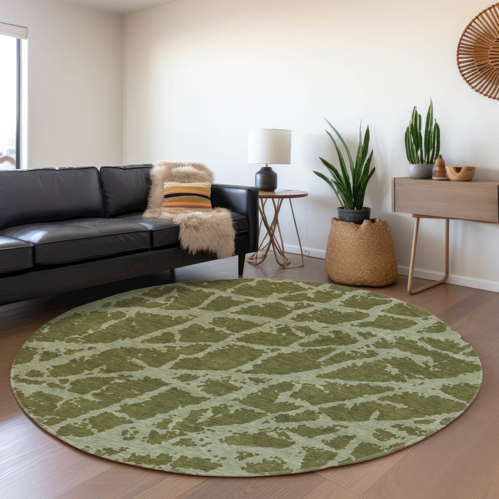 Premium Machine Washable Mayfield  Olive 8' x 8' Round Rug. Picture 5