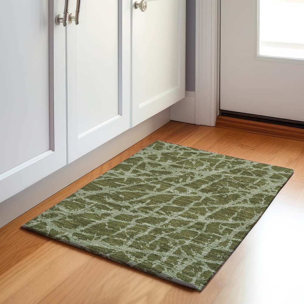 Premium Machine Washable Mayfield  Olive 1'8" x 2'6" Rug. Picture 5