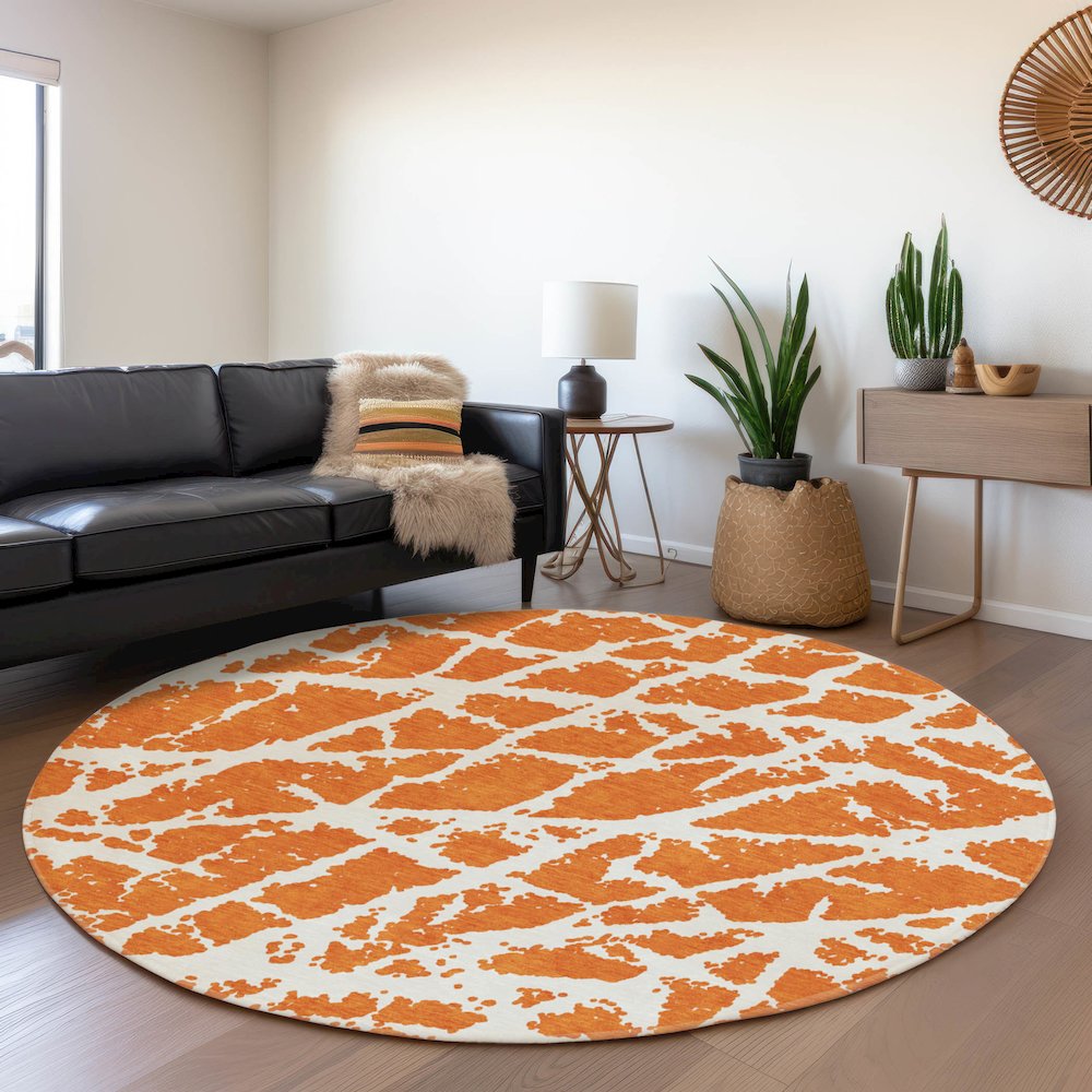 Premium Machine Washable Mayfield  Orange 8' x 8' Round Rug. Picture 5