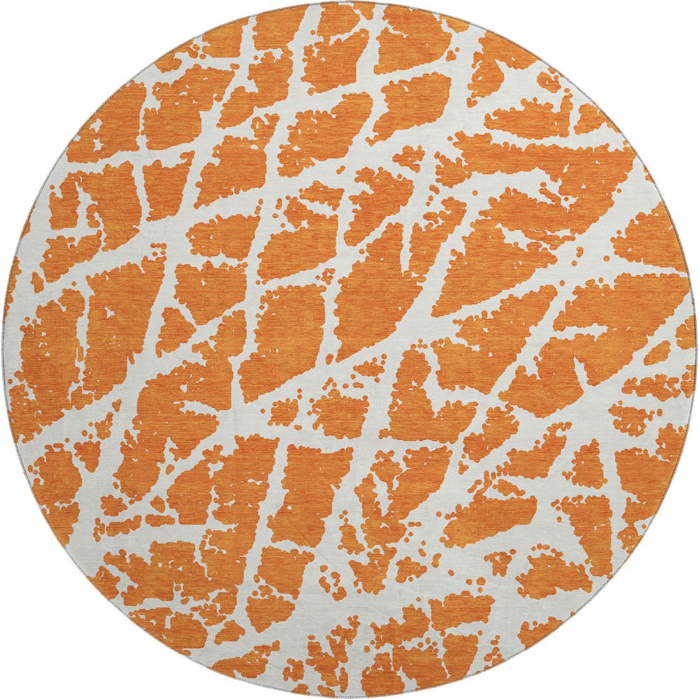 Premium Machine Washable Mayfield  Orange 8' x 8' Round Rug. Picture 1