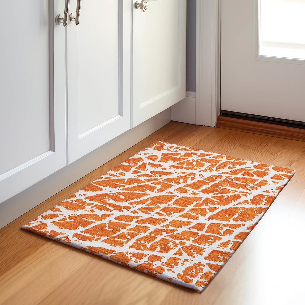 Premium Machine Washable Mayfield  Orange 1'8" x 2'6" Rug. Picture 5