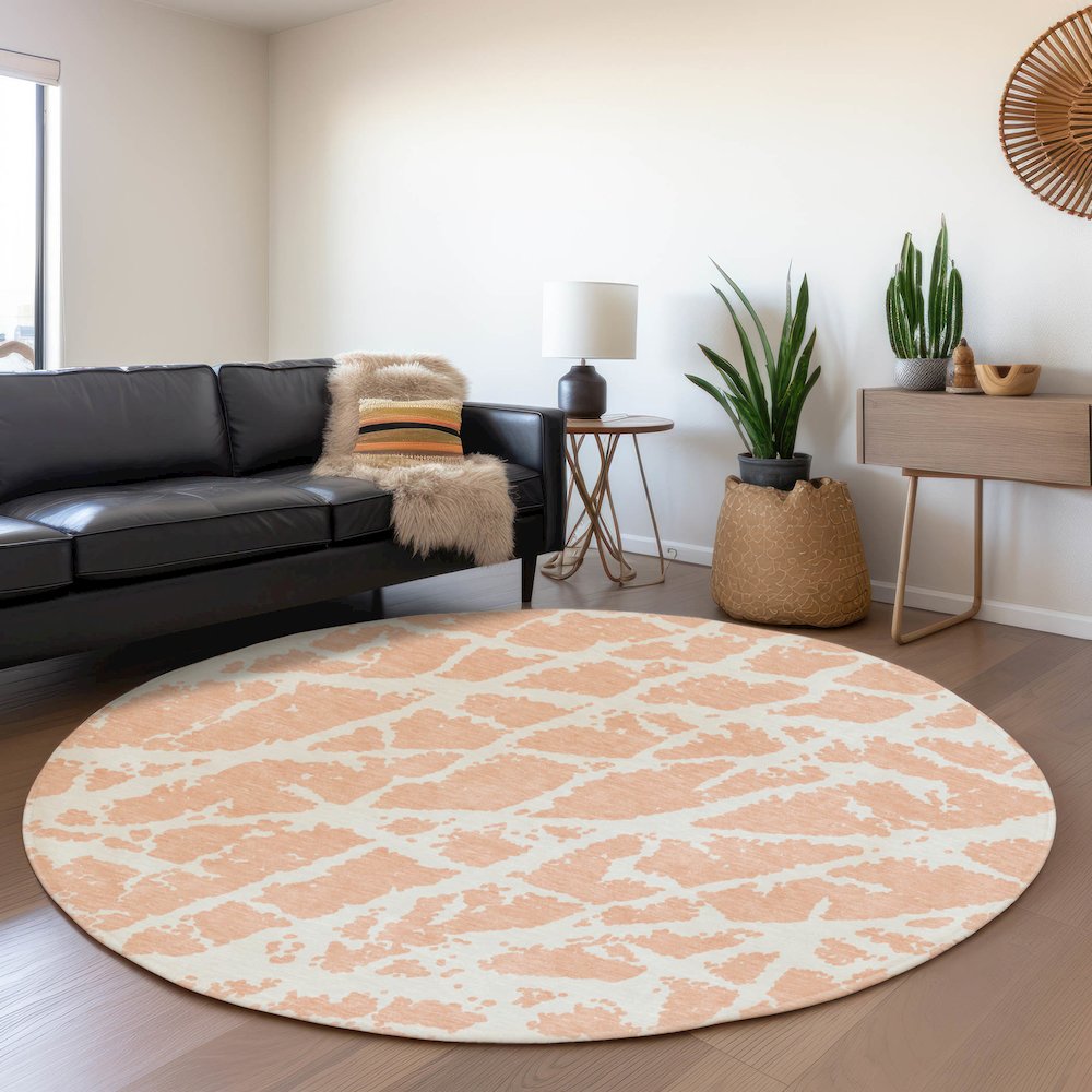 Premium Machine Washable Mayfield  Peach 8' x 8' Round Rug. Picture 5
