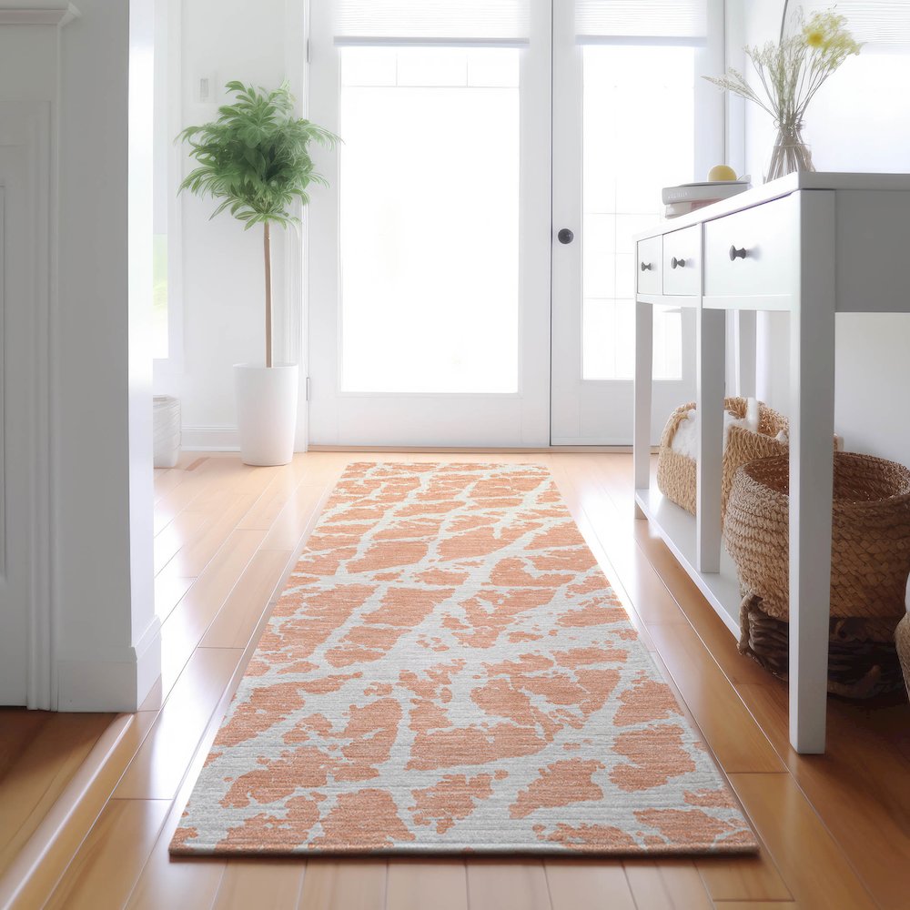 Premium Machine Washable Mayfield  Peach 2'3" x 7'6" Runner Rug. Picture 5