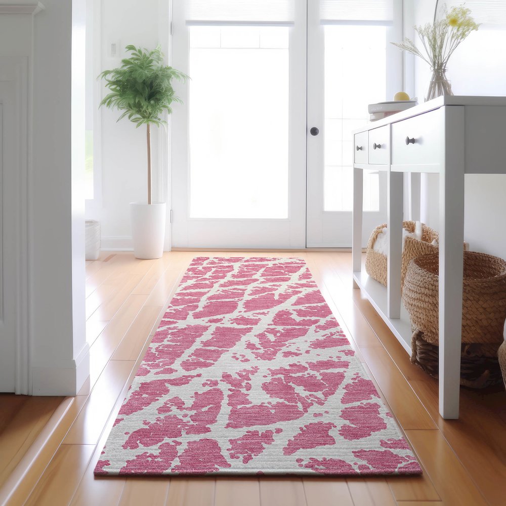 Premium Machine Washable Mayfield  Pink 2'3" x 7'6" Runner Rug. Picture 5