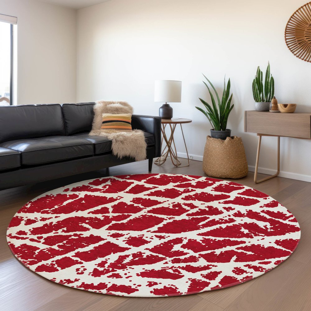 Premium Machine Washable Mayfield  Red 8' x 8' Round Rug. Picture 5