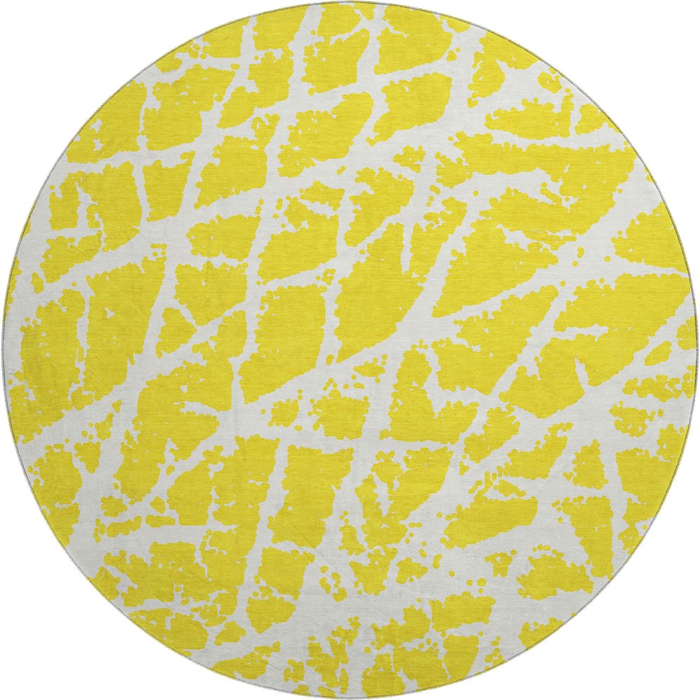 Premium Machine Washable Mayfield  Yellow 8' x 8' Round Rug. Picture 1