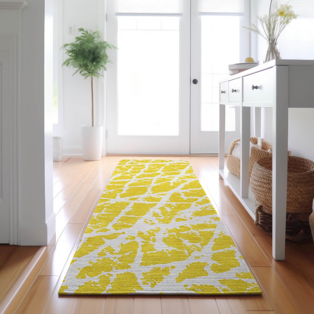Premium Machine Washable Mayfield  Yellow 2'3" x 7'6" Runner Rug. Picture 5