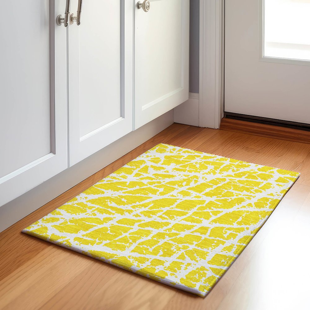 Premium Machine Washable Mayfield  Yellow 1'8" x 2'6" Rug. Picture 5