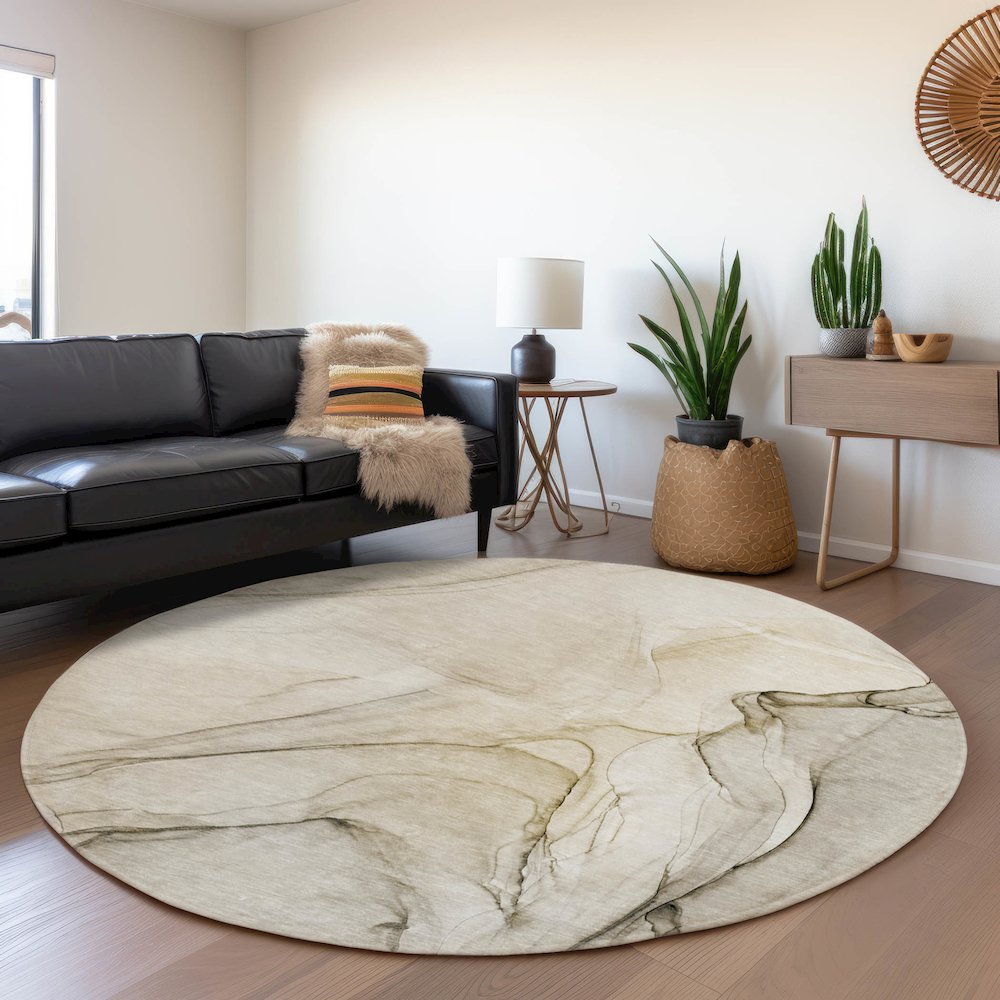 Premium Machine Washable Mayfield  Beige 8' x 8' Round Rug. Picture 5