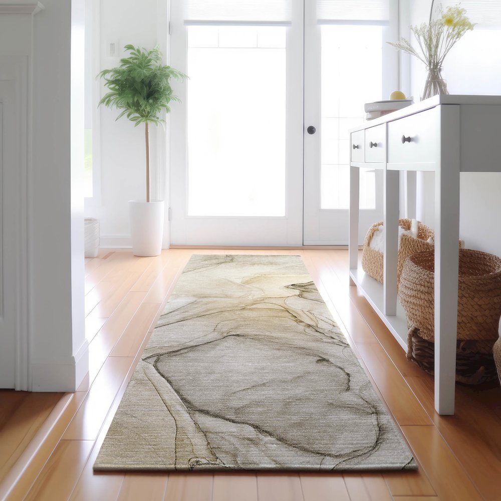 Premium Machine Washable Mayfield  Beige 2'3" x 7'6" Runner Rug. Picture 5