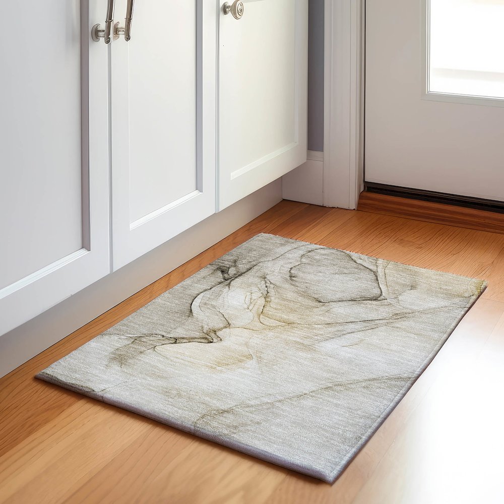 Premium Machine Washable Mayfield  Beige 1'8" x 2'6" Rug. Picture 5