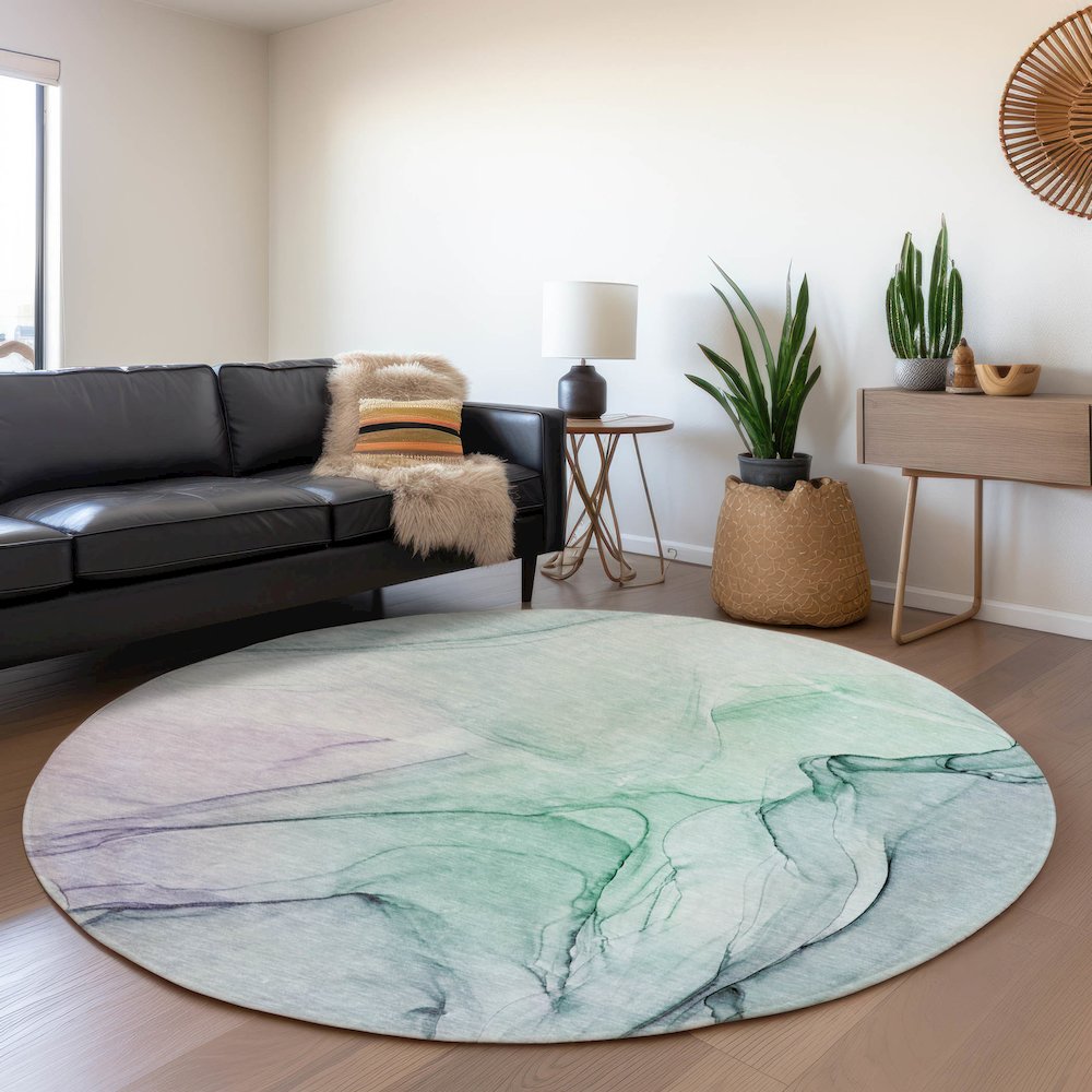 Premium Machine Washable Mayfield  Blue 8' x 8' Round Rug. Picture 5