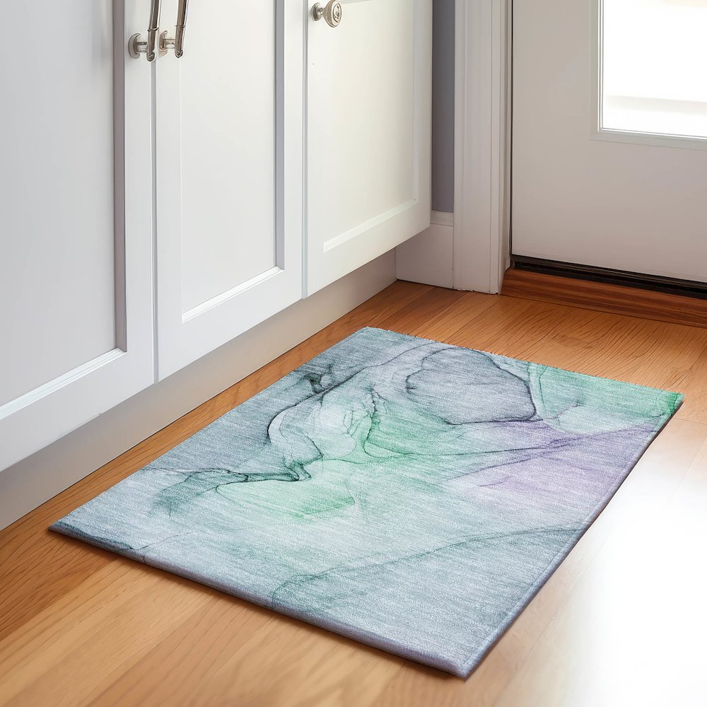 Premium Machine Washable Mayfield  Blue 1'8" x 2'6" Rug. Picture 5