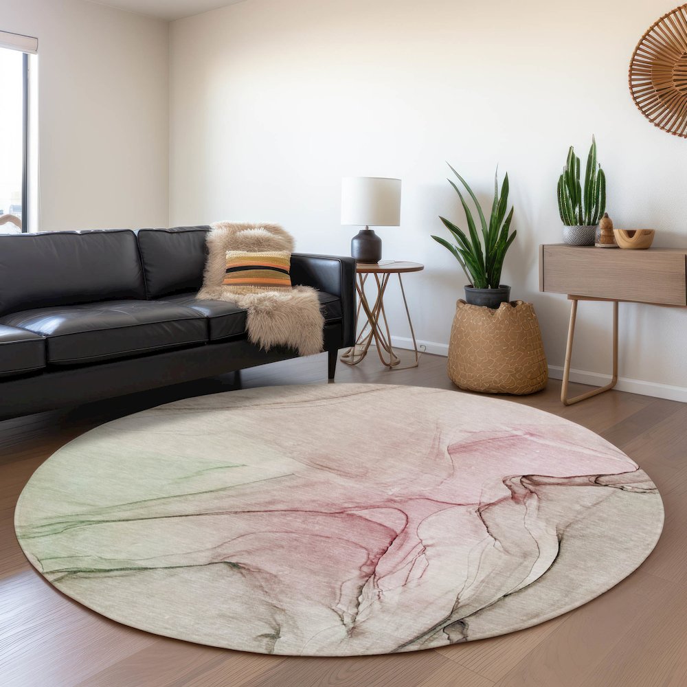 Premium Machine Washable Mayfield  Blush 8' x 8' Round Rug. Picture 5