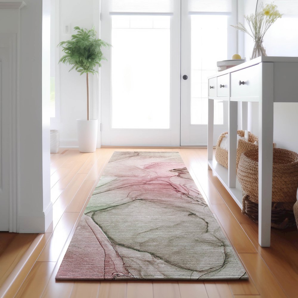 Premium Machine Washable Mayfield  Blush 2'3" x 7'6" Runner Rug. Picture 5