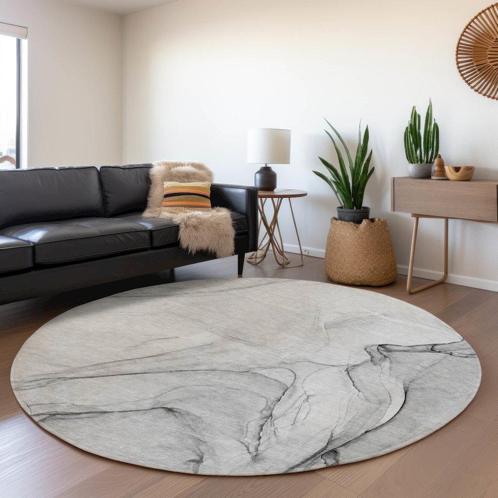 Premium Machine Washable Mayfield  Gray 8' x 8' Round Rug. Picture 5
