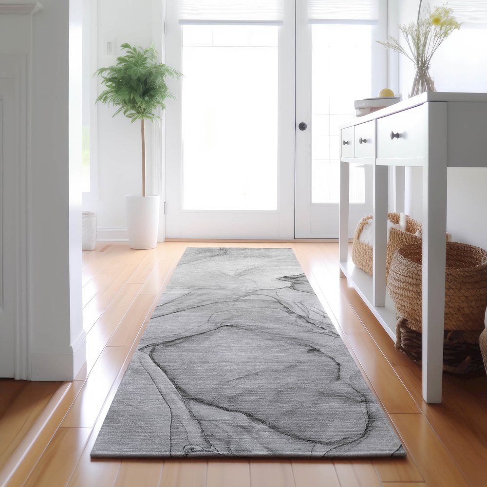 Premium Machine Washable Mayfield  Gray 2'3" x 7'6" Runner Rug. Picture 5