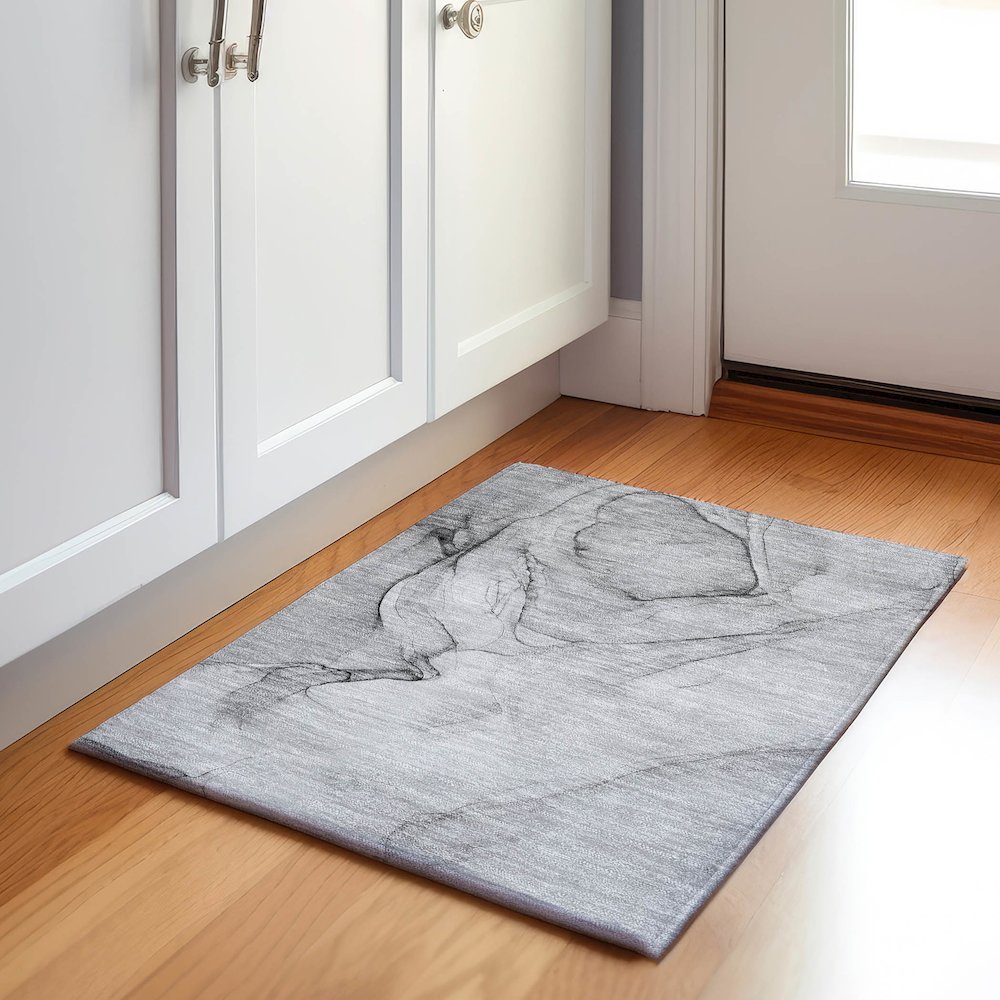Premium Machine Washable Mayfield  Gray 1'8" x 2'6" Rug. Picture 5